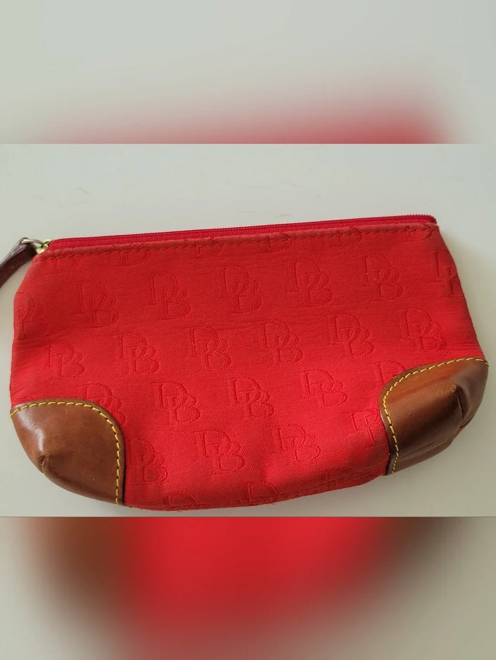 Dooney and Bourke Red DB Logo Cosmetic Bag/ Clutch Wristlet Top Zip